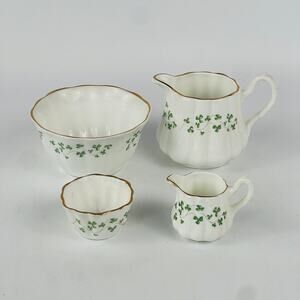 Royal Tara Irish Creamers and Bowls, Galway, Ireland, Green Shamrock Pattern